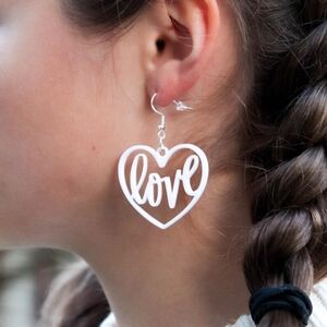 LOVE Heart Shape Dangle Earrings (White)